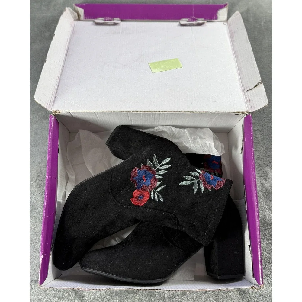 Rampage Boots Womens Size 8.5 M Black RAM-ITSIE Embroidered Floral Ankle Booties